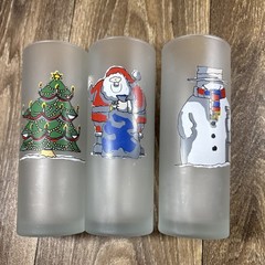 (3) Frosted Holiday Tumbler Highball Glasses ~ Santa, Snowman, Christmas Tree