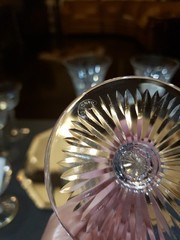 Water Goblets & Wine Glass , cut Crystal SIGNED Saint St Louis cross-cut diamond