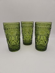 Indiana Glass Tumbler Green Colony Park Lane Set 3 Iced Tea Vintage MCM 5.5 12oz