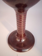 Handcrafted Ceramic Art Pottery Goblet Brown Red Golds Signed