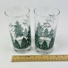 2 Libbey Royal Norfolk Winter Wonderland Glasses Love Peace Joy Snow Trees