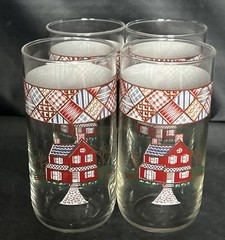 Libbey Home Sweet Home Tumbler Country House Glass Set of 4 Vintage