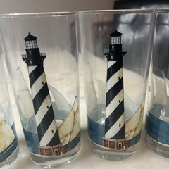 David Carter Brown By The Sea Highball Glass Set Nautical Lighthouse Four-Piece