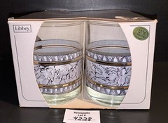 4 Libbey Life Styles Crystal Tumblers Marble Pattern 22K Gold Trim Vintage