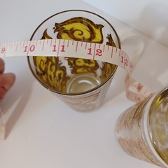 MCM Highball Glasses Gold Over Yellow Swirls Flowers On Clear Glass 5.5in Pair 2