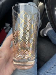 Vintage Gold Lattice Diamond Design Old Fashioned Drinking Glass Hard To Find