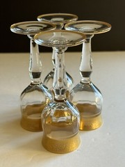 4 Ransgil Rambler Rose Optic Clear Cordial Glasses 1oz Gold Rim 4” Rare