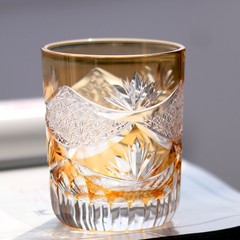 Hand Cut Orange Crystal Glass Whiskey Glass Tumbler Edo Kiriko Drinkware 280ml