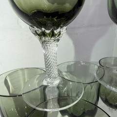 Lot 7 Gorham Crystal Octette Green Gray Wine Glasses Goblets 5 7/8″ Tall