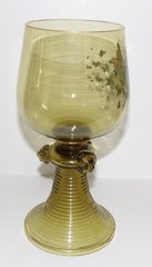 RARE VINTAGE LARGE ROEMER LION GREEN HANDBLOWN GLASS GERMAN ENAMEL 9 1/4″ GOBLET