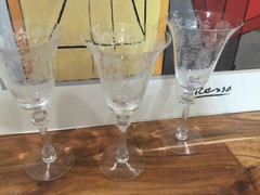 3 Tiffin-Franciscan Cherokee Rose etched Blown Glass #17403 8″ Water Goblet