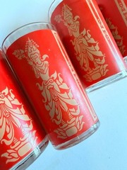 Vintage Red Gold Highball Glasses Set of 5 Mid Century Barware Tumblers