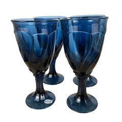 Noritake Sweet Swirl Dark Blue 12 oz Ice Tea / Water Goblets 7 3/8” Tall Set-4