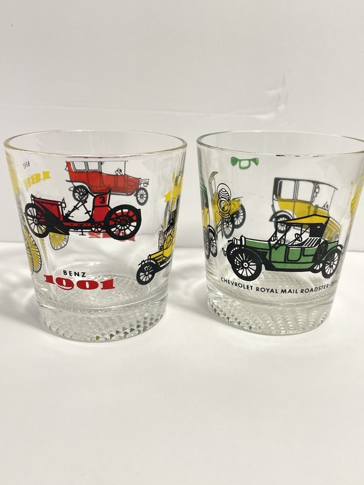 VTG Bar Glassware Hazel Atlas Hi-Ball Set of 2- 3 Fl Oz Antique cars