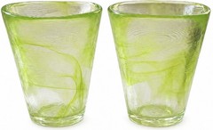 Kosta Boda Mine UVH Green Art Glass Tumblers Set of 2 Sweden Ulrica HV 4.5”