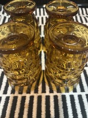 Indiana Glass Whitehall Colony Amber Cubist Footed Tumbler – Vintage – Set of 4