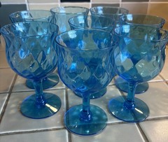Mid Century Set of 8 Fenton “Colonial” Blue Goblets