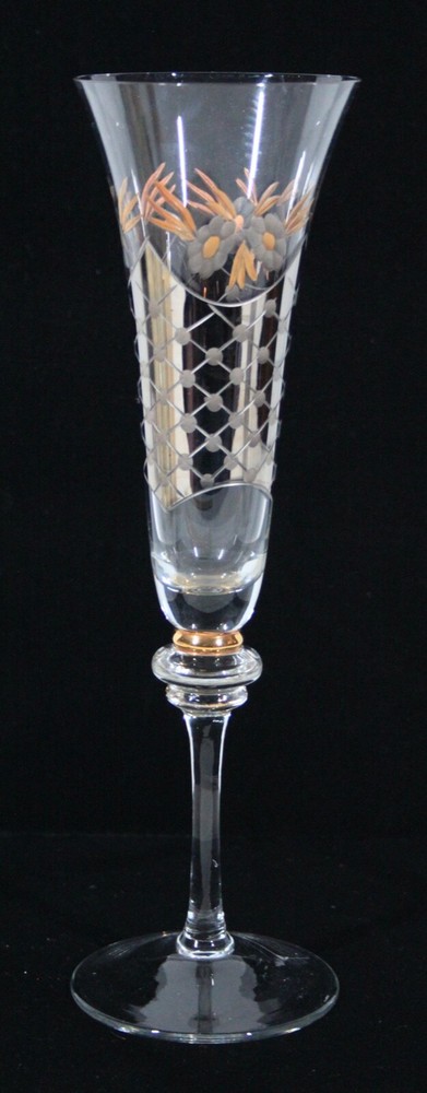 CORK POPS 24KT GOLD & PLATNIUM CRYSTAL FLUTED CHAMPANGE STEMMED 10″ TALL GLASS