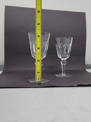2 Val St Lambert Sherry Cordial Glasses Crystal Stemware Thumbprint Hexagonal