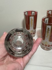 Set 5- 1960’s Cora Glass Cranberry Gold Fleur de Lis Tumblers Highball Glasses