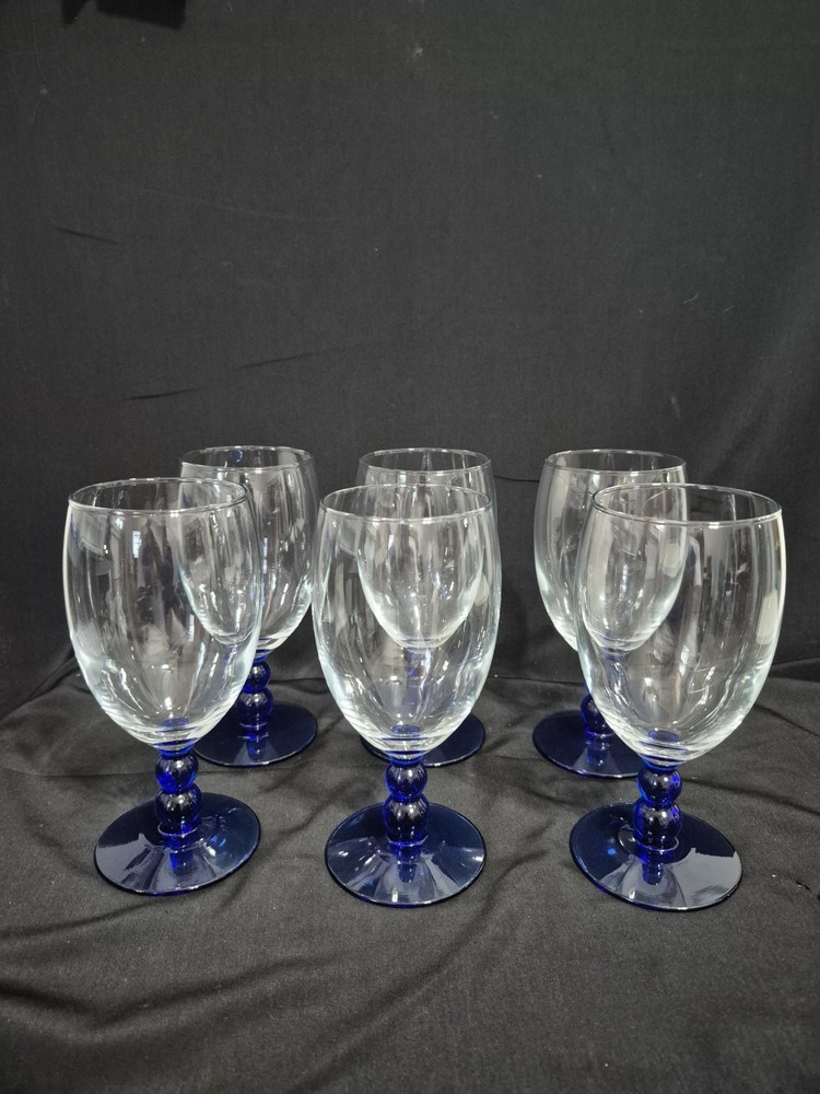 METROPOLIS BLUE LIBBEY GLASS BALL STEM ICED TEA GLASSES LOT OF 6