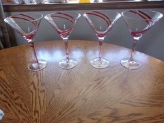 Martini Red Double Swirl Pier 1 Blown 7 1/2″ Art Glass – Set of 4