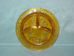 Vintage Tiara Amber Glass Children’s Nursery Rhyme Dish Set Plate, Bowl, Mug