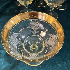 6 Champagne/Sherbet Athens Diana Gold Yellow, Gold Encrusted Tiffin-Franciscan