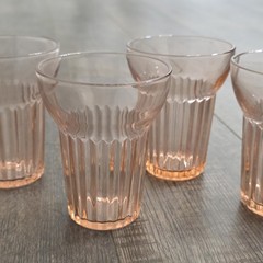 Vintage Anchor Hocking Queen Mary Pink Depression Drinking Glass Tumbler Set 4