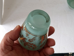 WILLIAM MEIER Half Rocks Glass 2 TEAL BLUE Frosted Bar Cocktail Glasses MCM