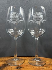 Set of 2 ATHENS THEATRE Etched Wine Glasses 9″ of DeLand, Florida