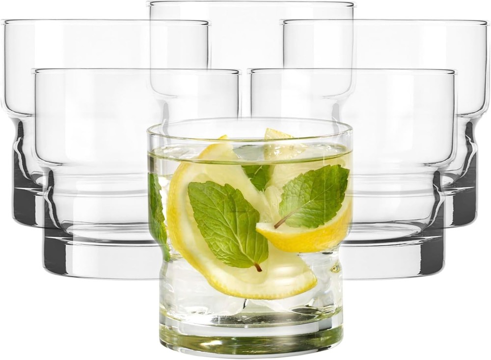 Libbey Newton Double Old Fashioned Glasses Set of 6, Sleek, Stackable Short Drin