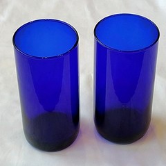 Libbey Cobalt Glass 14oz Tumblers 6″ Tall Set Of 2 *See Description*