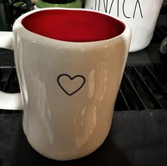 Rae Dunn Valentin’s Heart Mug White Double Sided Red Inside