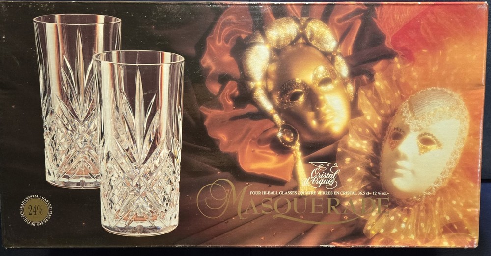 4 Cristal d’Arques MASQUERADE 12.25 oz. Hi-Ball Drink Glasses Clear Crystal NIB