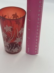 Vintage Ruby Red Juice Glasses 4.5” White Flowers Set Of 5