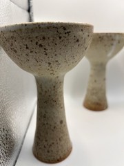 Studio Pottery Goblets Speckled Pedestal Cups Stoneware Signed Set 4 Hand-thrown