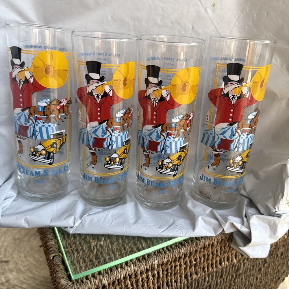 Jim Beam Drinking Glass Horse Racing Stakes Spiral 1988 Festival Lot Of 4 Box21