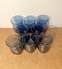 Set of 8 Libbey Dusky Blue Tulip Glass Tumblers 14 oz 5¼” Vintage Barware