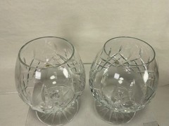 Vintage Cut Crystal Brandy Snifters Pair Diamond Fan Cut Cognac Glasses 4.875 in