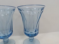 4 Fostoria Jamestown 10 oz Blue Tea Water Goblets Swirl MCM Ice Cream Sundae