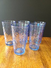 5 Pasabahce Polka Dot Optic Circle Bubble Blue Tumbler Drinking Glasses