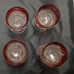 Set 4 INDIANA GLASS Kings Crown Red Flashed Juice Goblets 3oz 4 1/4″h x 2 1/2″d