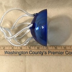 Alicja Blue Cage Art Glass Coupe Champagne Wine Blue and White 7″