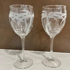 Rolf Palm Tree Wine Glasses Etched Crystal Set of 4 8″ Tall Tropical Barware
