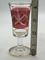 Vintage Cranberry Ruby Cut To Clear Decanter Set of 4 Cordial Liquor Glasses