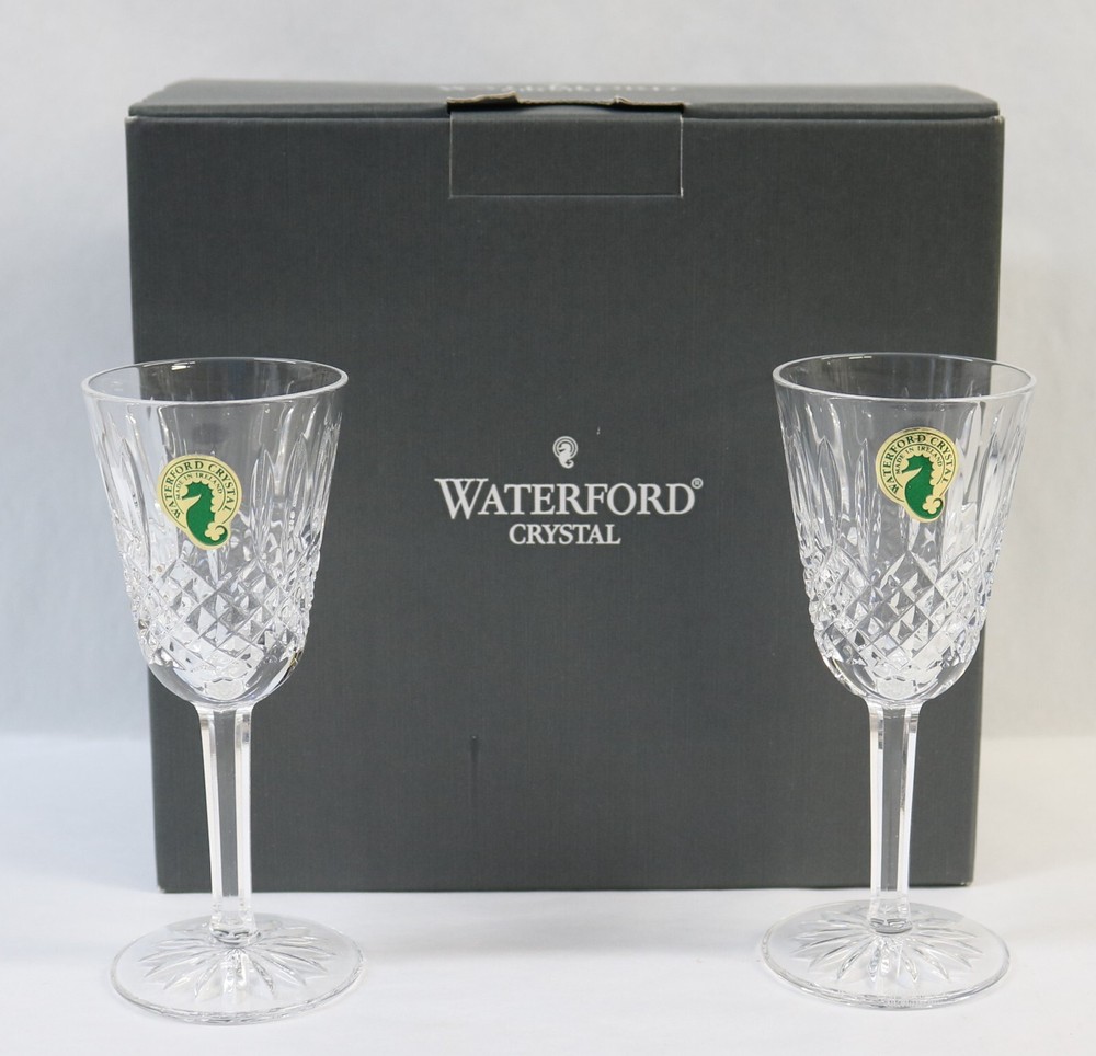 Pair of Vintage BALLYBAY SHERRY Waterford Crystal Wine Glasses 5 1/8″ Tall w/Box