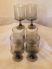 Vntg Libbey MCM 1970’S Tawny Accent 6pc Wine Goblets Smoke Brown Bar Stemware