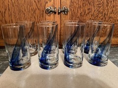 Set of 8 Libbey Blue Ribbon Swirl Impressions Tumbler Glasses 6″