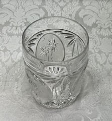 Saks Fifth Avenue Signed Double Old Fashion Whiskey Tumbler Glass Palm Trees